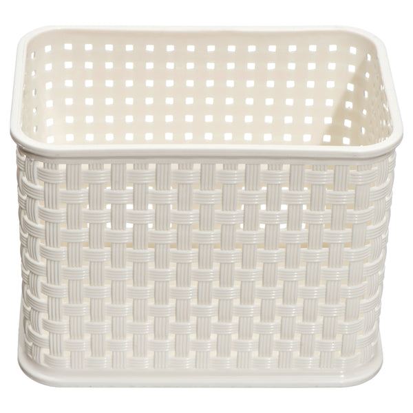 NuValu Plastic Multipurpose 4" Basket, Rattan, Ivory (12 Pack)