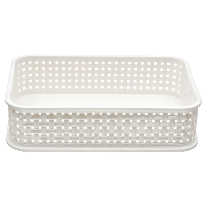 NuValu Plastic Multipurpose 5.9" Basket, Rattan, Ivory (12 Pack)