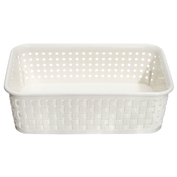 NuValu Plastic Multipurpose 5.7" Basket, Rattan, Ivory (12 Pack)