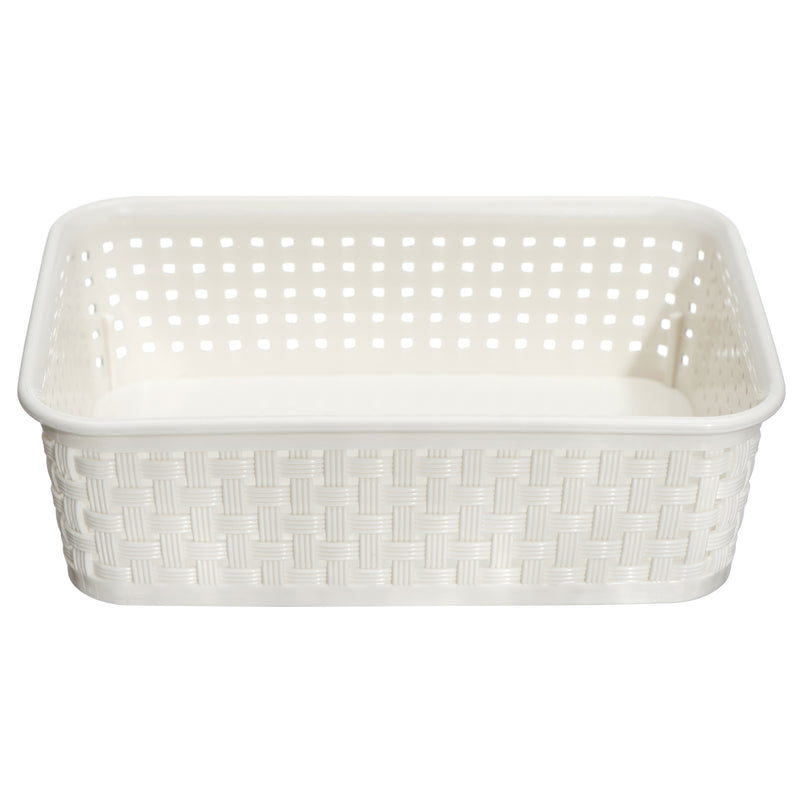 NuValu Plastic Multipurpose 5.7" Basket, Rattan, Ivory (12 Pack)