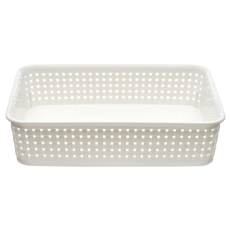 NuValu Plastic Multipurpose 7.5" Basket, Rattan, Ivory (12 Pack)