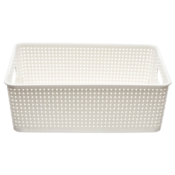 NuValu Plastic Multipurpose 9" Basket, Rattan, White (12 Pack)