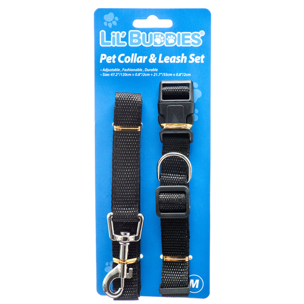 Pet Collar & Leash 2Pcs W/3 Asst Clrs (24 Pack)