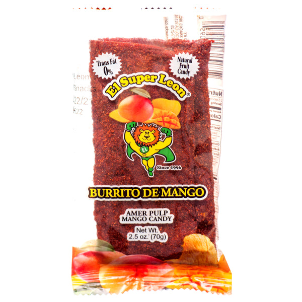 El Super Leon Mango Pulp Candy Burrito, 2.5 oz (24 Pack)