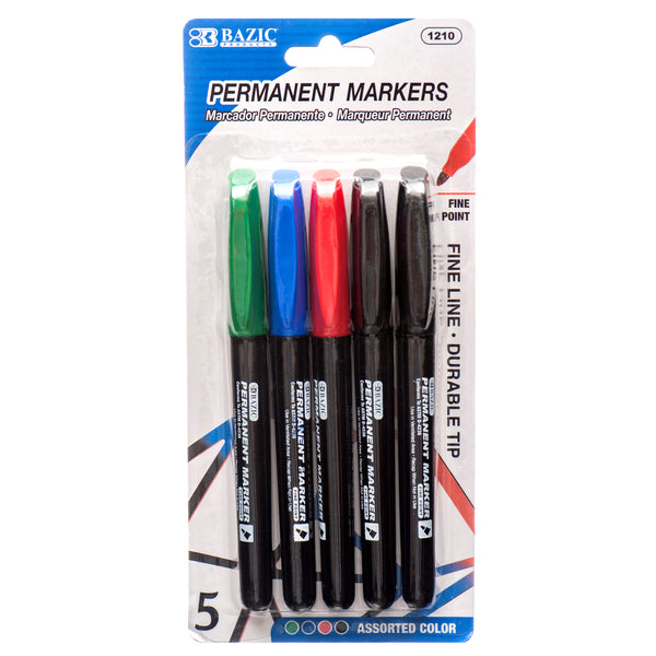 Fine Permanent Marker, Assorted Colors, 5 Count (24 Pack)