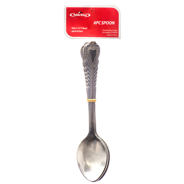 Stainless Steel Spoon 7.5" 6Pcs W/Design #011241 (24 Pack)