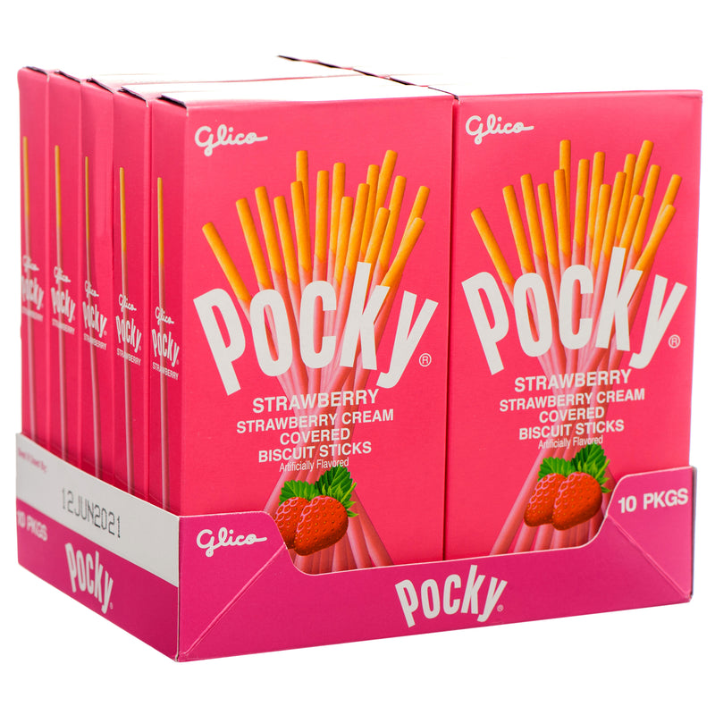 Pocky Strawberry Cream Biscuit Sticks, 2.4 oz (10 Pack)