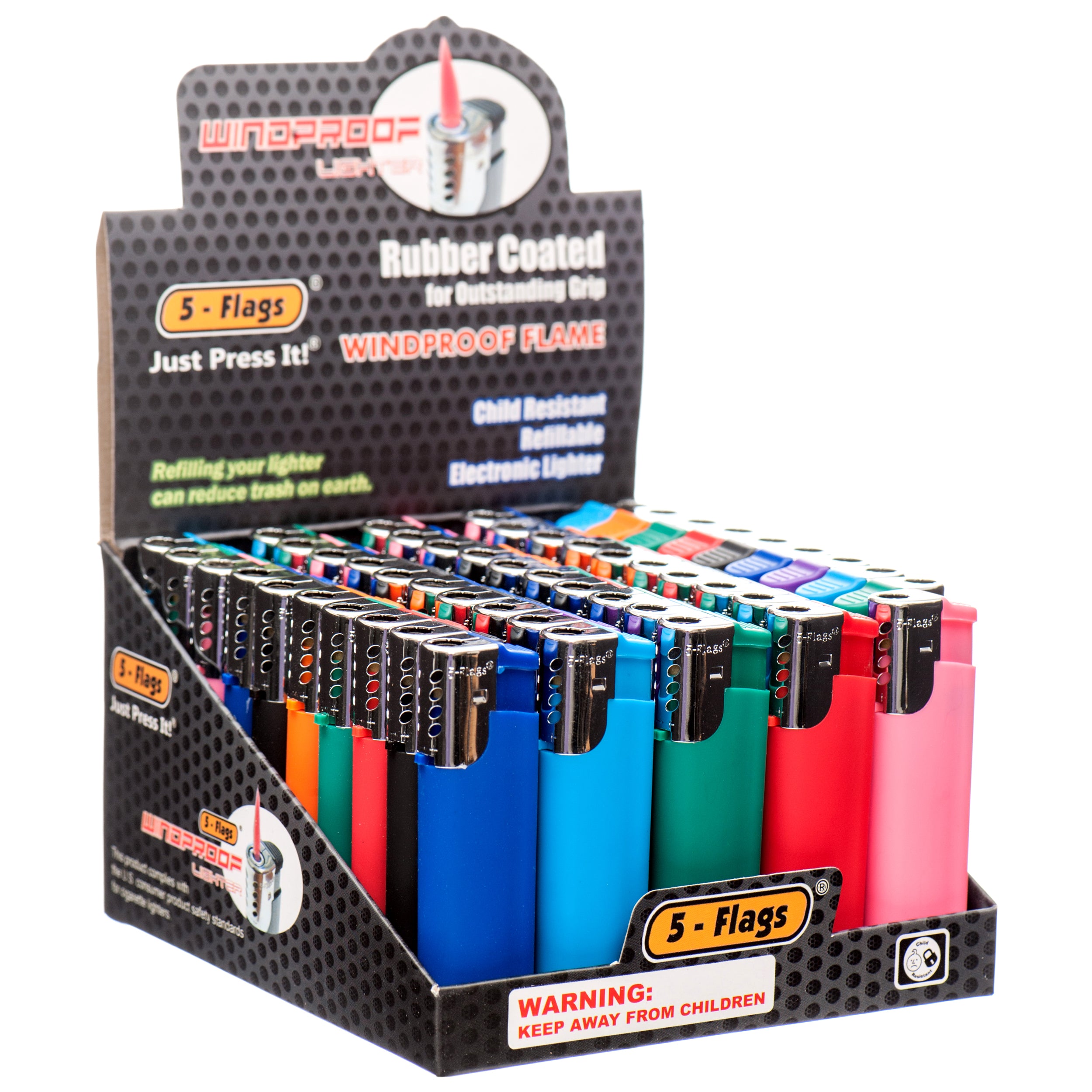 Lighter Wind-Proof Solid 5 Asst Clr (50 Pack)