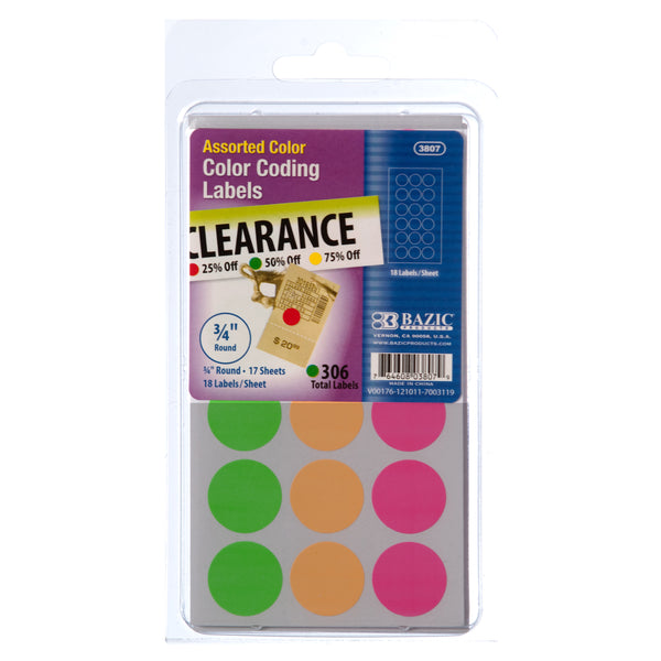 Round 3/4" Labels, Assorted Colors (24 Pack)