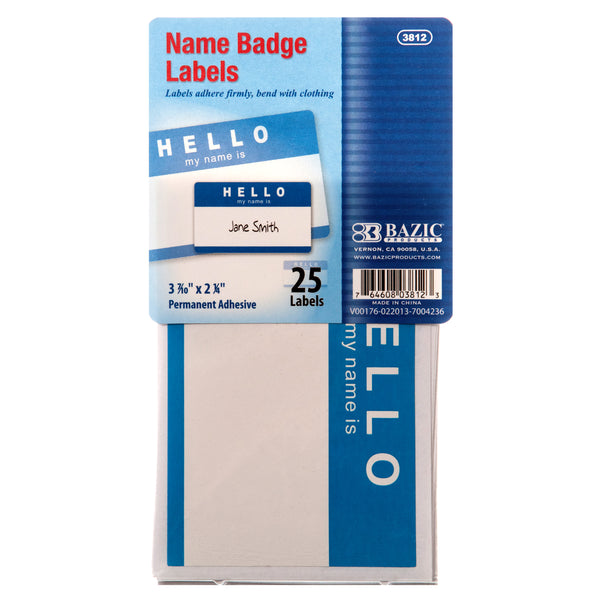 "Hello" Name Badge Labels, 25 Count (24 Pack)