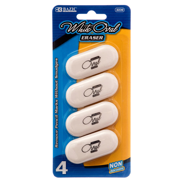 White Oval Eraser, 4 Count (24 Pack)