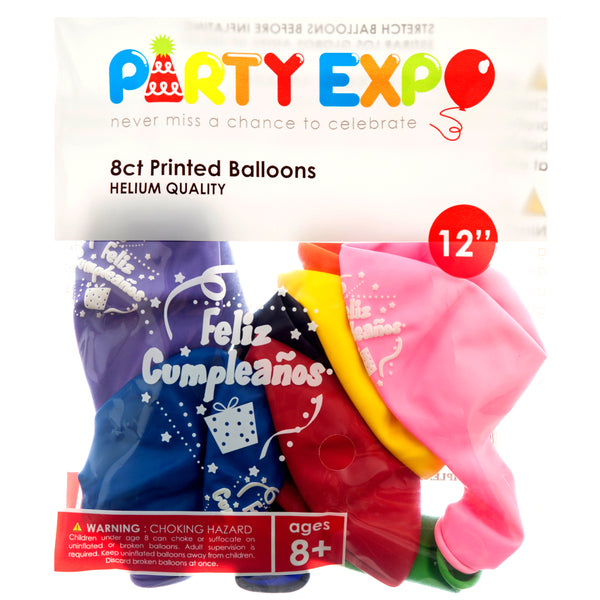 Inflatable Party Balloons, Feliz Cumpleaños, 12", 8 Count (12 Pack)