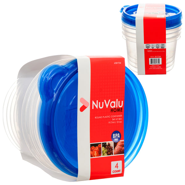 NuValu Round Plastic Container, 31 oz (24 Pack)
