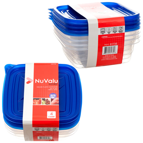 NuValu Square Plastic Container, 4 Count, 25 oz (24 Pack)
