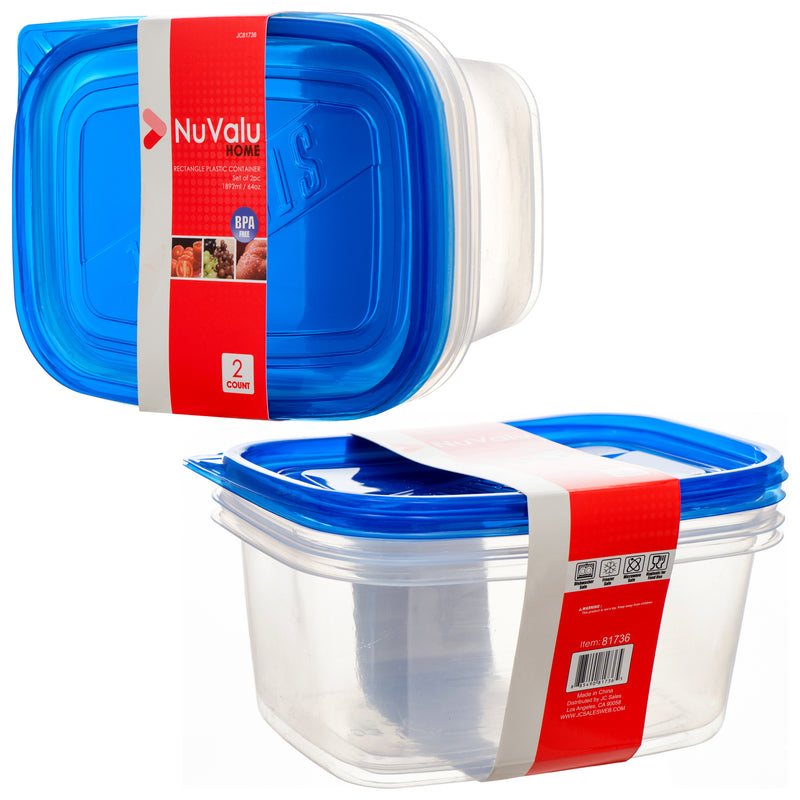 NuValu Rectangular Plastic Container, 4 Count, 64 oz (24 Pack)
