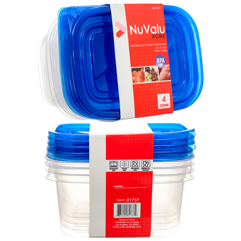 NuValu Rectangular Plastic Container, 4 Count, 24 oz (24 Pack)
