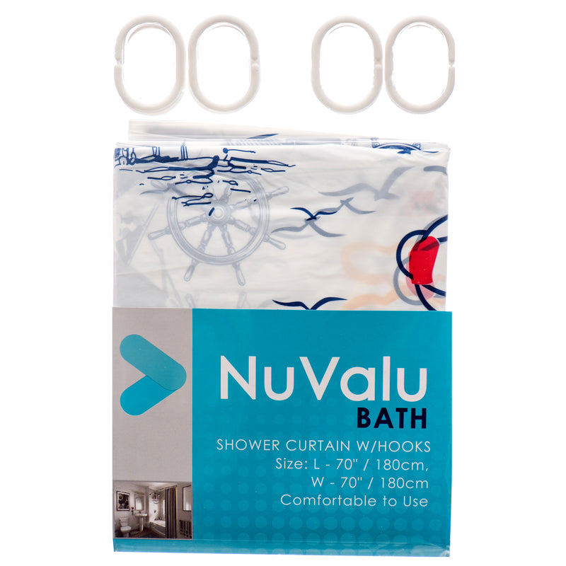 Nuvalu Shower Curtain & Hooks 70"X70" W/Asst Designs (24 Pack)