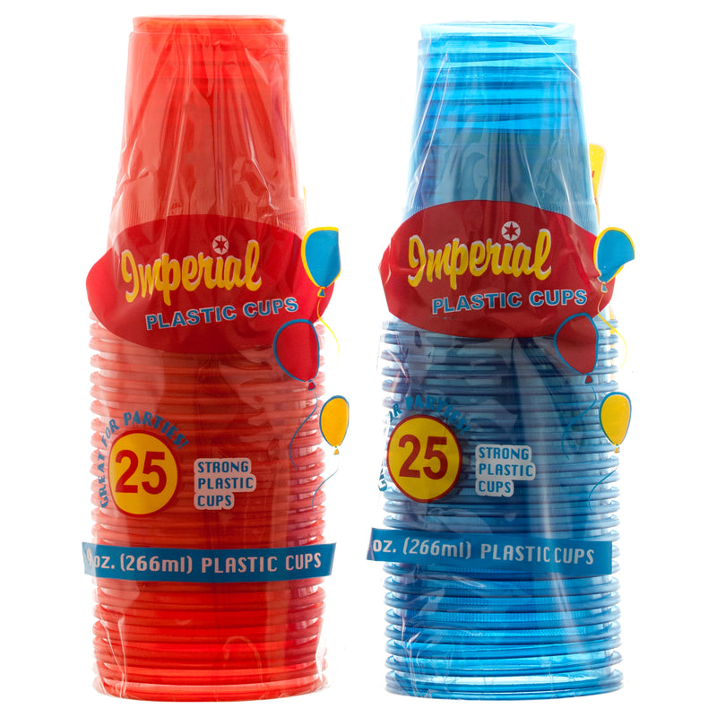 Plastic Cup 9 Oz 25 Ct Assorted Colors (48 Pack)