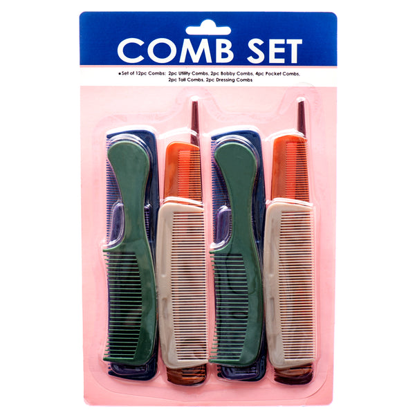 Comb 12Pcs Plastic Dark Color W/Blister (24 Pack)