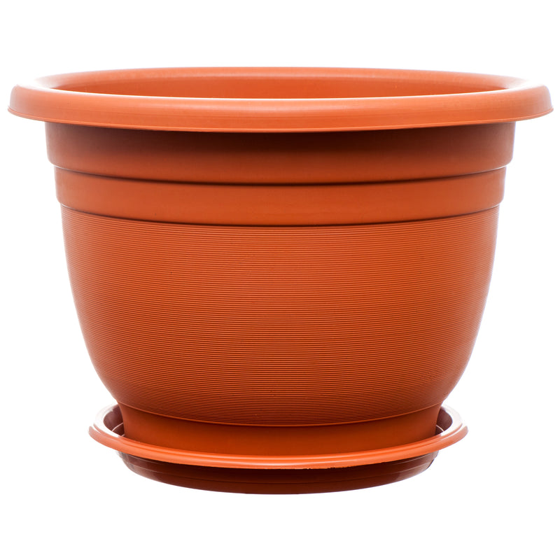 Round Plastic Planter w/ Tray, 14.75"  (12 Pack)