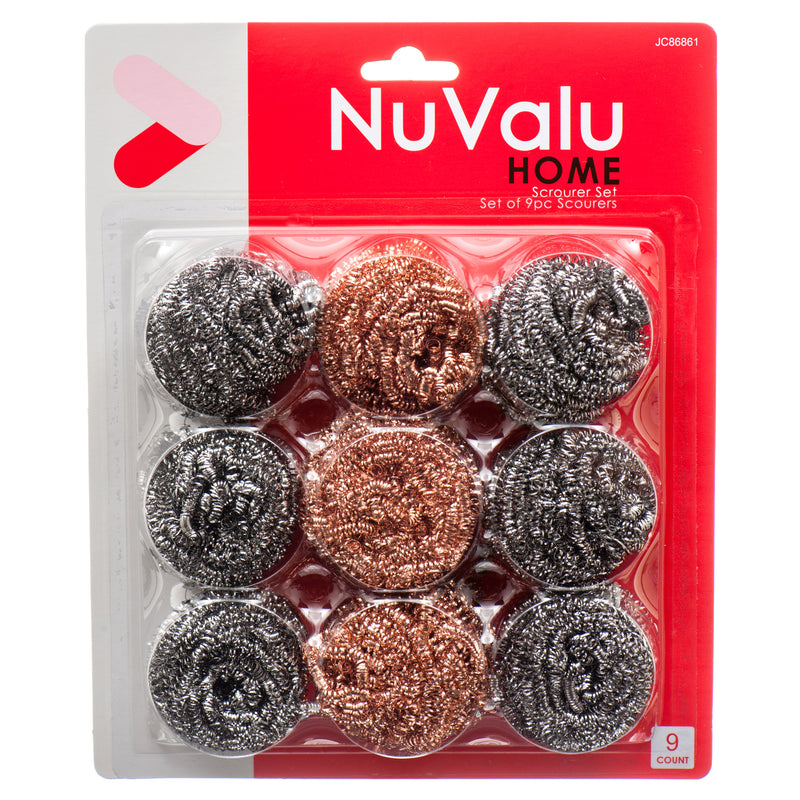 NuValu Copper & Steel Scourers, 9 Count (24 Pack)