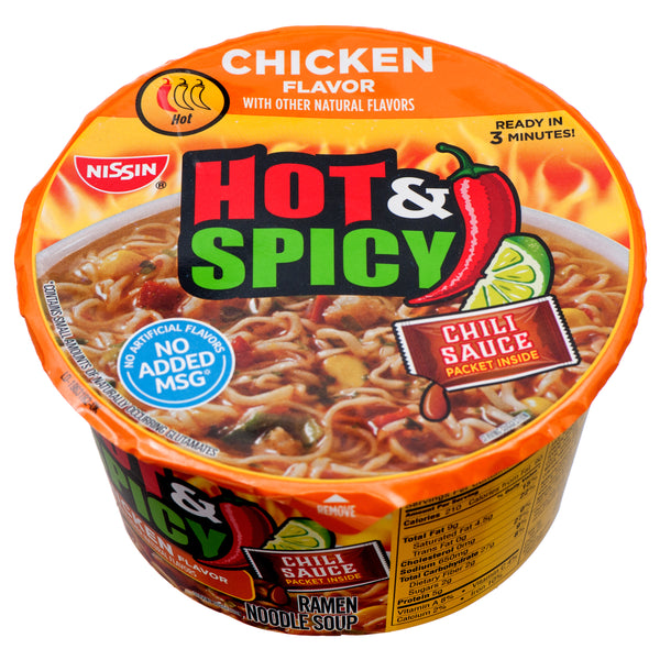 Nissin Hot & Spicy Instant Ramen Bowl, Chicken, 3.3 oz (6 Pack)