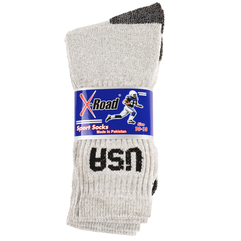 Sport Socks Men 2 Pair Crew Gray H/T Black Usa 10-13 (6 Pack)