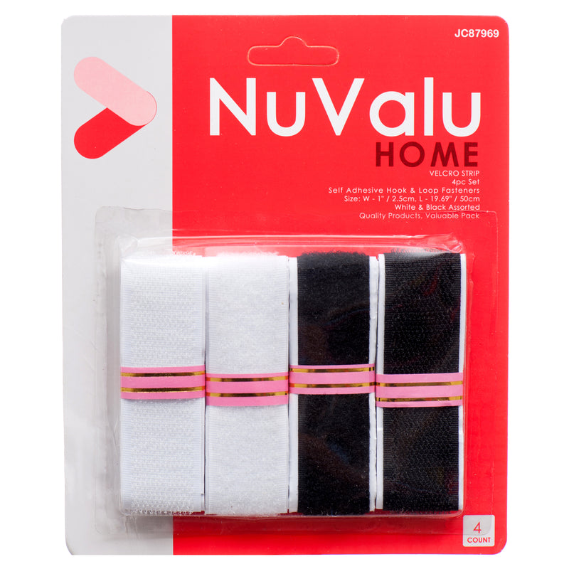 Nuvalu Velcro Strip 4 Pc White & Black (24 Pack)
