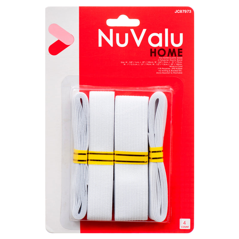 Nuvalu Polyester Elastic Band White 4Pc Asst (24 Pack)