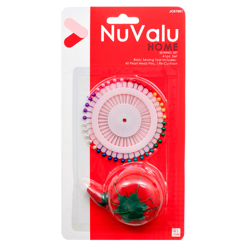 Nuvalu Pin Cushion W/ Pearl Head Pins 41 Ct (12 Pack)