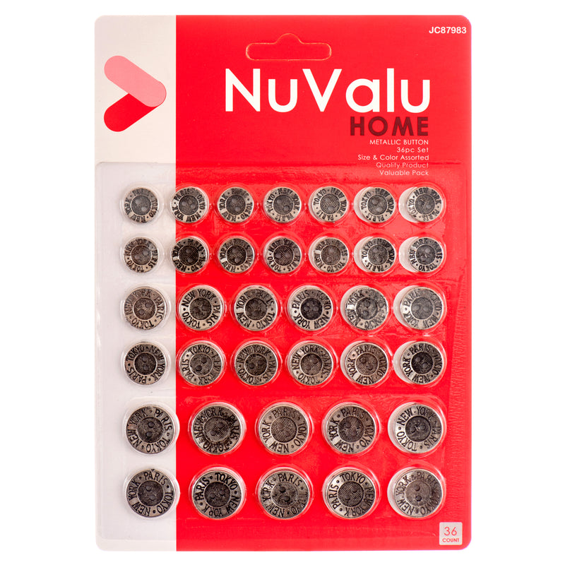 Nuvalu Button Metallic 36 Pc Asst (24 Pack)