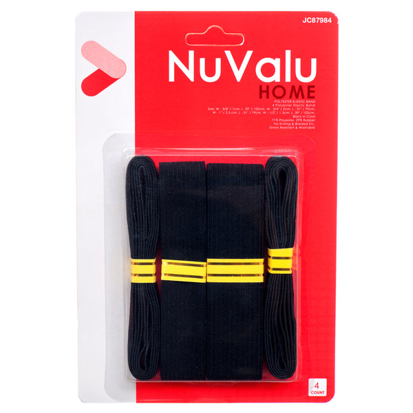Nuvalu Polyester Elastic Band Black 4Pc Asst (24 Pack)