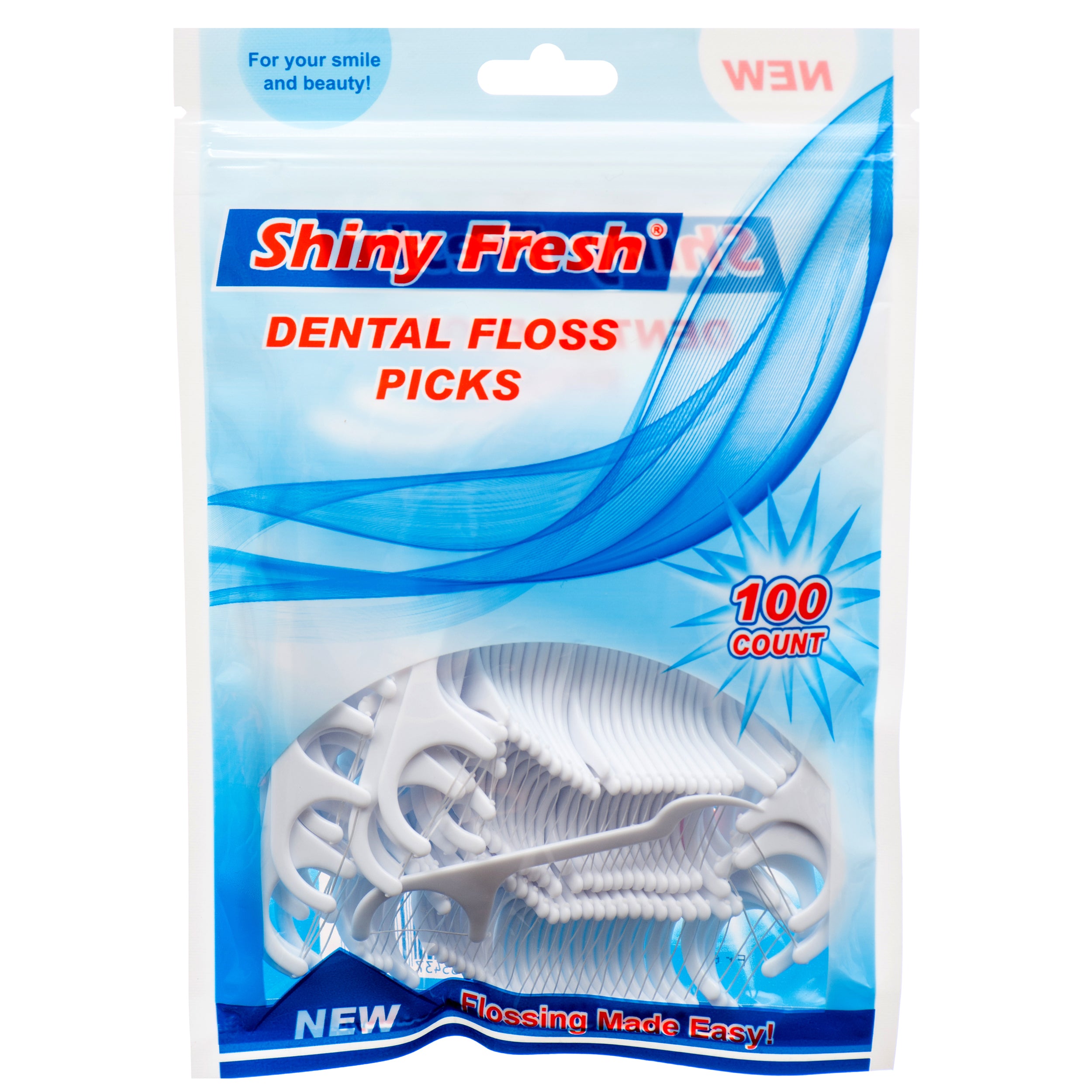 Shiny Fresh dental floss picks 100 count bag – easy grip floss picks for daily oral care