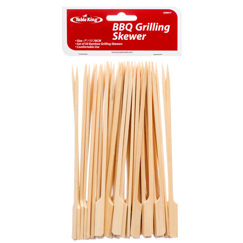 Table King Bbq Skewer Bamboo 50Pcs 7" W/Grip (24 Pack)