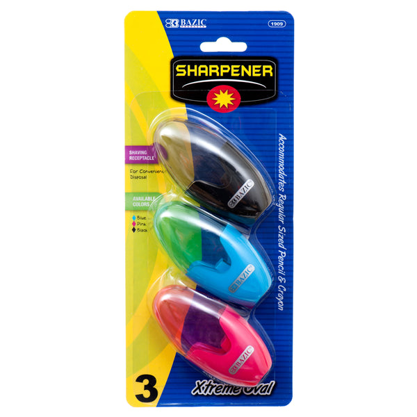 Oval Pencil Sharpeners, 3 Count (24 Pack)